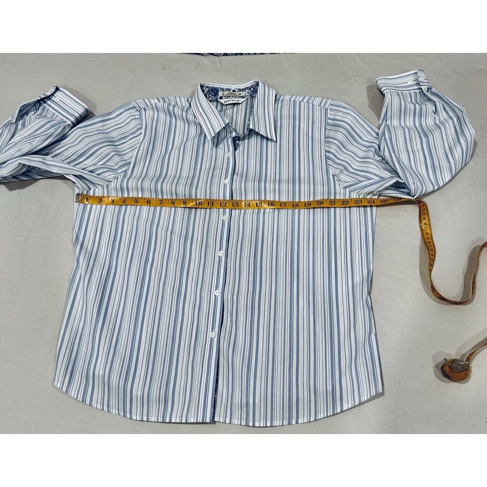 Orvis Carefree Cotton Blend Womens Blue Striped Contrast Collar Cuff Shirt Sz 20 - Picture 6 of 10